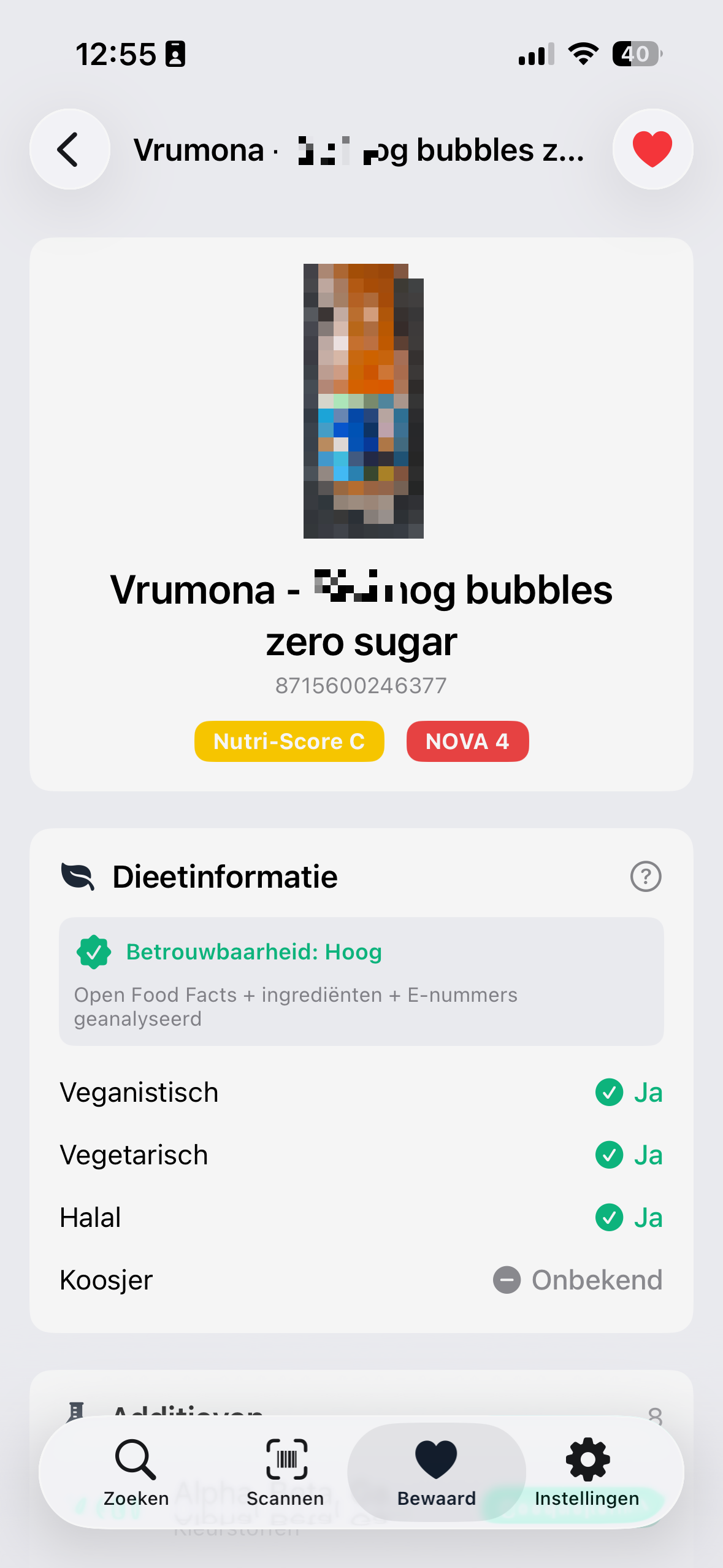 E-Nummer App productscherm