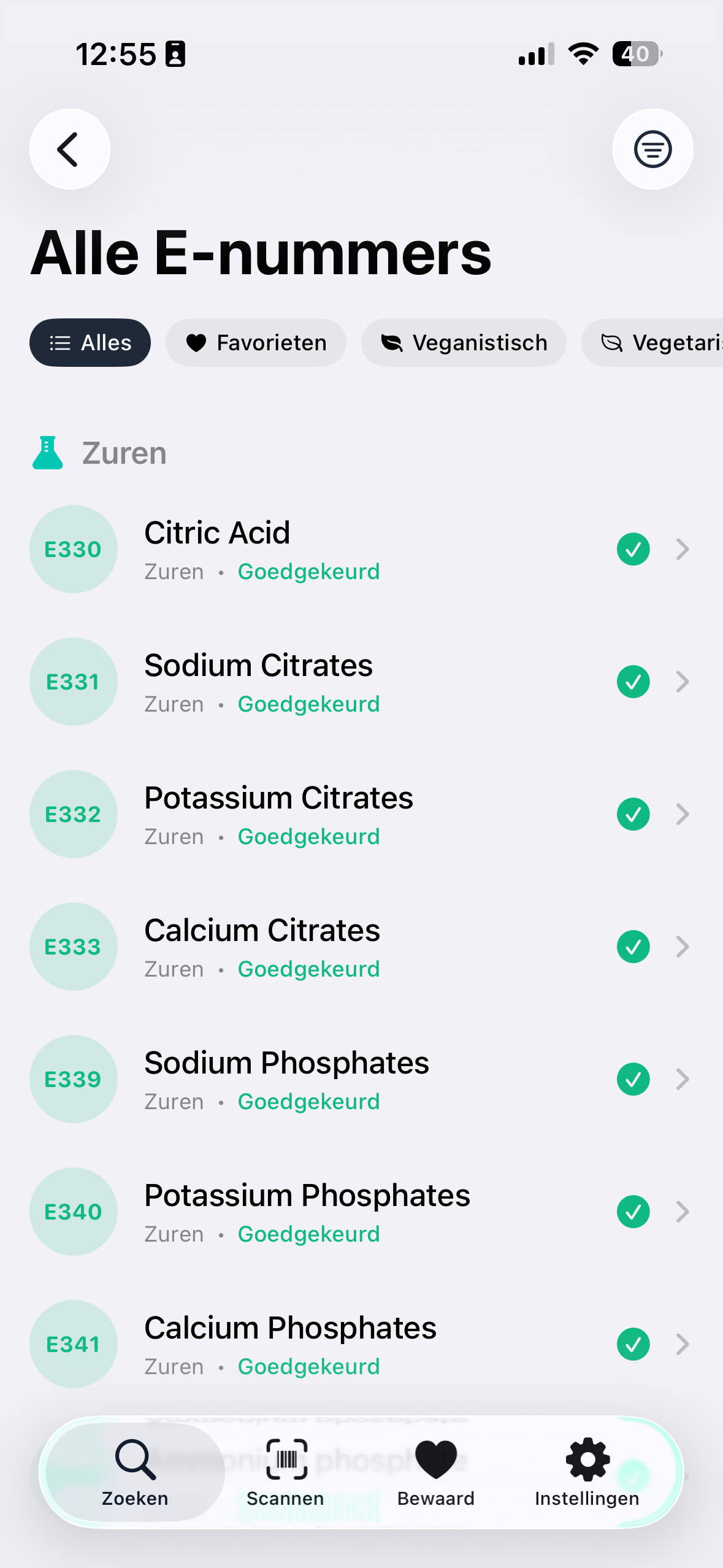 E-Nummer App scherm
